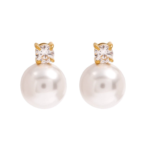 Wholesale Stainless Steel Imitation Pearl Earrings With Geometric Design And Electroplating For Women