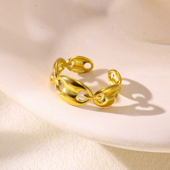 Wholesale Stainless Steel Imitation Pearl Flower Geometric Leaf Open Ring Jewelry Electroplated For Women