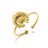 Wholesale Stainless Steel Imitation Pearl Flower Geometric Leaf Open Ring Jewelry Electroplated For Women