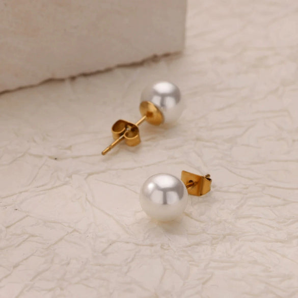 Wholesale Stainless Steel Imitation Pearl Geometric Earrings With Electroplating For Women