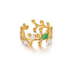 Wholesale Stainless Steel Imitation Pearl Zircon Leaf Ring For Men And Women