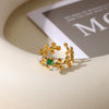 Wholesale Stainless Steel Imitation Pearl Zircon Leaf Ring For Men And Women