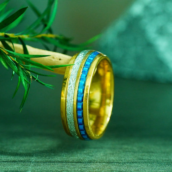 Wholesale Stainless Steel Inlaid Carbon Fiber Double Ring With Color Contrast And Epoxy Treatment For Men