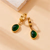 Wholesale Stainless Steel Inlaid Emerald Oval Geometric Pendant Earrings For Women Electroplated Retro Fashion Style