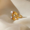 Wholesale Stainless Steel Inlaid Imitation Pearl Geometric Ring Electroplated Jewelry