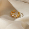 Wholesale Stainless Steel Inlaid Imitation Pearl Geometric Ring Electroplated Jewelry