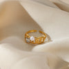 Wholesale Stainless Steel Inlaid Imitation Pearl Geometric Ring Electroplated Jewelry