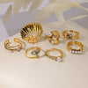 Wholesale Stainless Steel Inlaid Imitation Pearl Geometric Ring Electroplated Jewelry