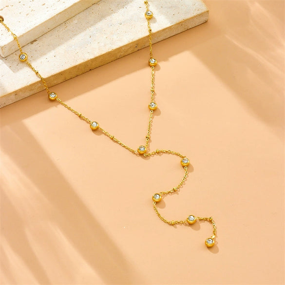 Wholesale Stainless Steel Inlaid Rhinestones Round Diamond Yshown Collarbone Necklace With Electroplating For Women