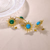 Wholesale Stainless Steel Inlaid Turquoise Sunflower Earrings With Electroplating Treatment For Women