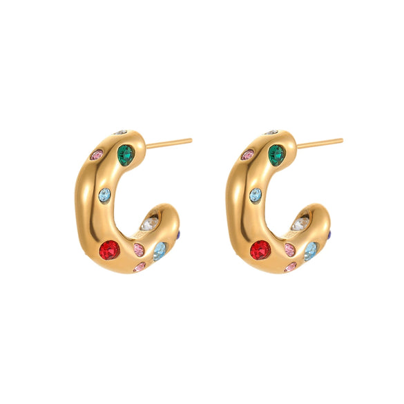 Wholesale Stainless Steel Inlaid Zircon Cshaped Ushaped Geometric Retro Style Electroplated Women's Earrings