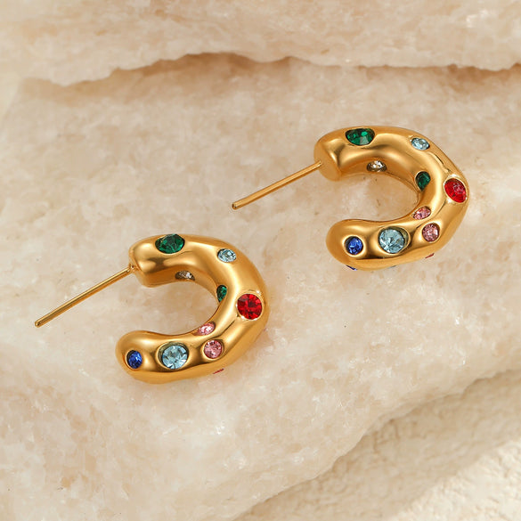 Wholesale Stainless Steel Inlaid Zircon Cshaped Ushaped Geometric Retro Style Electroplated Women's Earrings