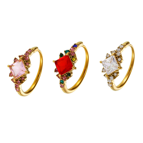 Wholesale Stainless Steel Inlaid Zircon Geometric Full Diamond Ring Side Opening Adjustable Tail Ring Electroplated Light Luxury Style Unisex