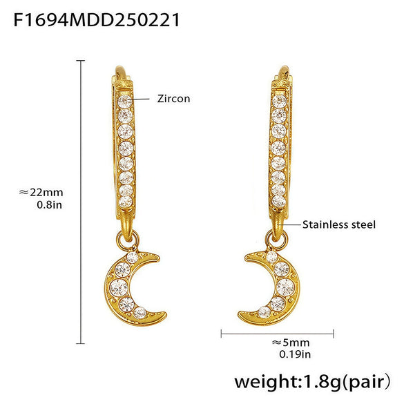 Wholesale Stainless Steel Inlaid Zircon Geometric Multielement Women's Earrings With 18K Gold Plated Finish