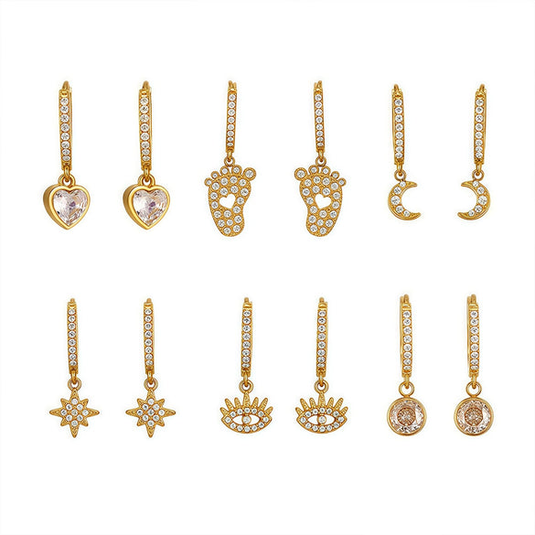 Wholesale Stainless Steel Inlaid Zircon Geometric Multielement Women's Earrings With 18K Gold Plated Finish