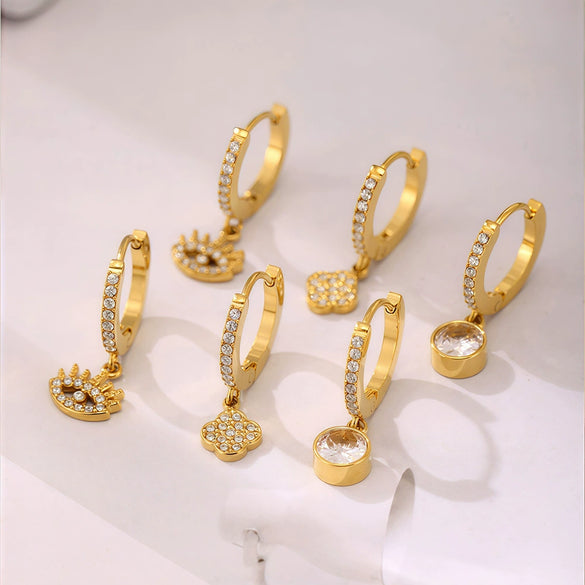 Wholesale Stainless Steel Inlaid Zircon Geometric Multielement Women's Earrings With 18K Gold Plated Finish