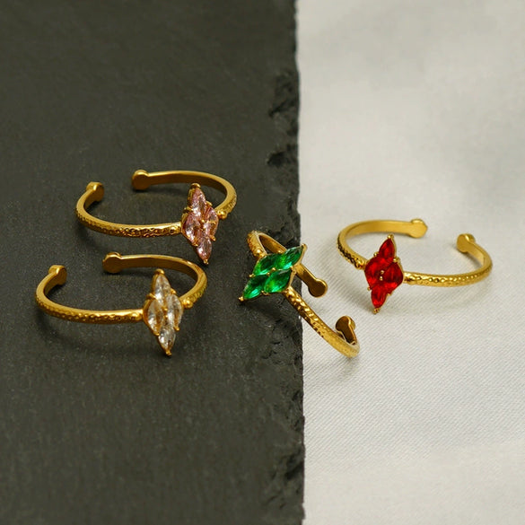 Wholesale Stainless Steel Inlaid Zircon Geometric Open Ring For Women Electroplated