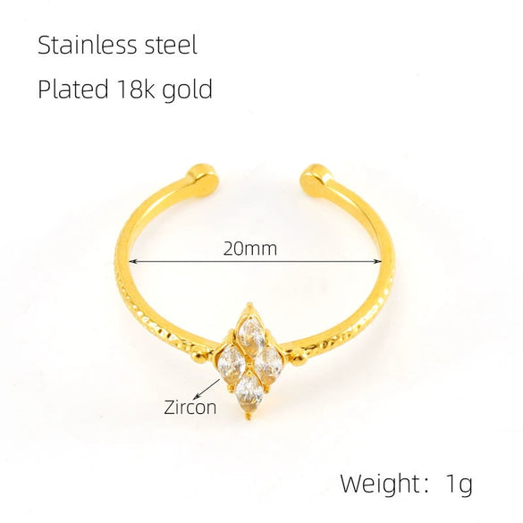 Wholesale Stainless Steel Inlaid Zircon Geometric Open Ring For Women Electroplated