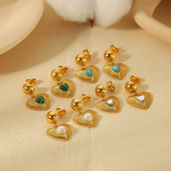 Wholesale Stainless Steel Inlaid Zircon Heart Shape Lovely Women's Earrings