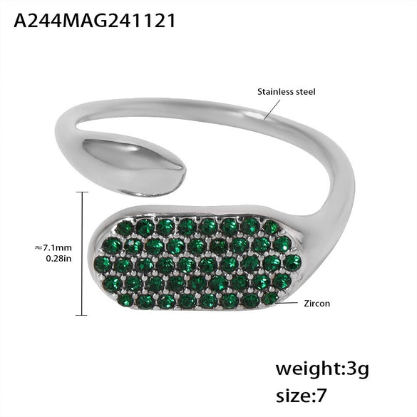 Wholesale Stainless Steel Inlaid Zircon Open Casting Ring With Geometric Design For Women Electroplated Treatment