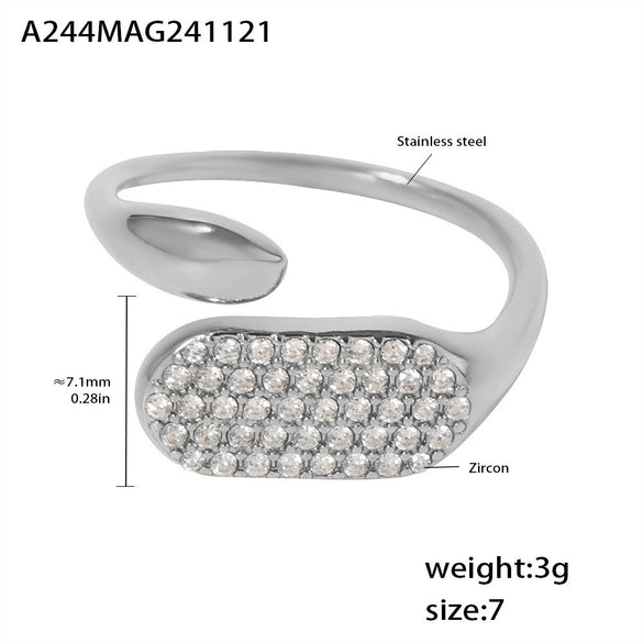 Wholesale Stainless Steel Inlaid Zircon Open Casting Ring With Geometric Design For Women Electroplated Treatment