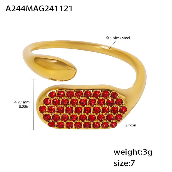 Wholesale Stainless Steel Inlaid Zircon Open Casting Ring With Geometric Design For Women Electroplated Treatment