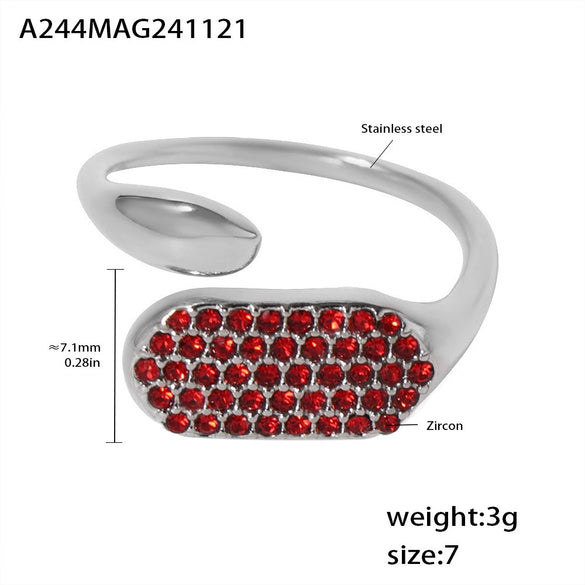 Wholesale Stainless Steel Inlaid Zircon Open Casting Ring With Geometric Design For Women Electroplated Treatment