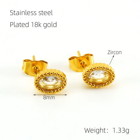 Wholesale 316L Stainless Steel Inlaid Zircon Oval Women's Geometric Electroplated Light Luxury Earrings