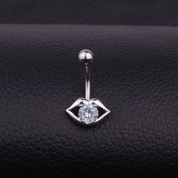 Wholesale Stainless Steel Inlaid Zircon Sexy Lips Belly Button Umbilical Ring For Women