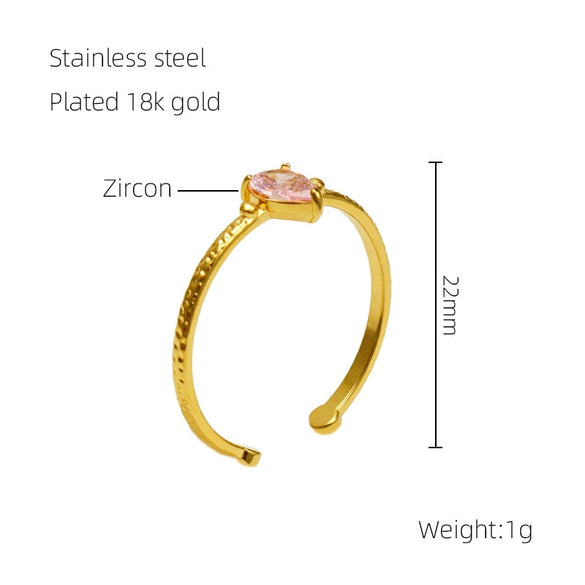 Wholesale Stainless Steel Inlaid Zircon Water Drop Geometric Open Mouth Women's Ring With Electroplating