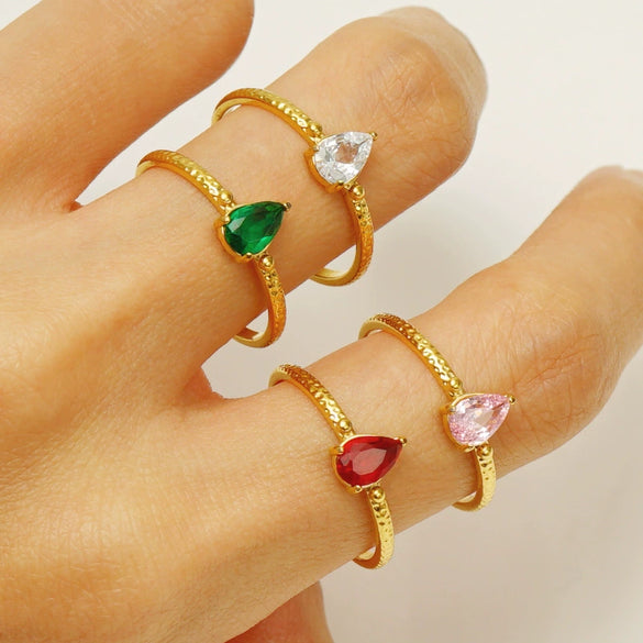 Wholesale Stainless Steel Inlaid Zircon Water Drop Geometric Open Mouth Women's Ring With Electroplating