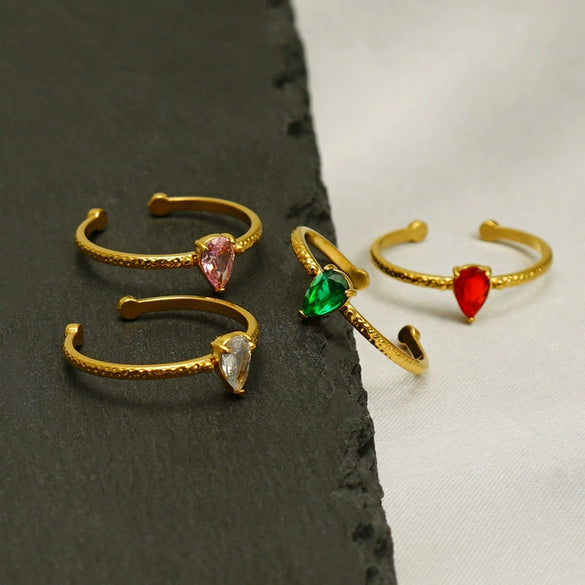 Wholesale Stainless Steel Inlaid Zircon Water Drop Geometric Open Mouth Women's Ring With Electroplating