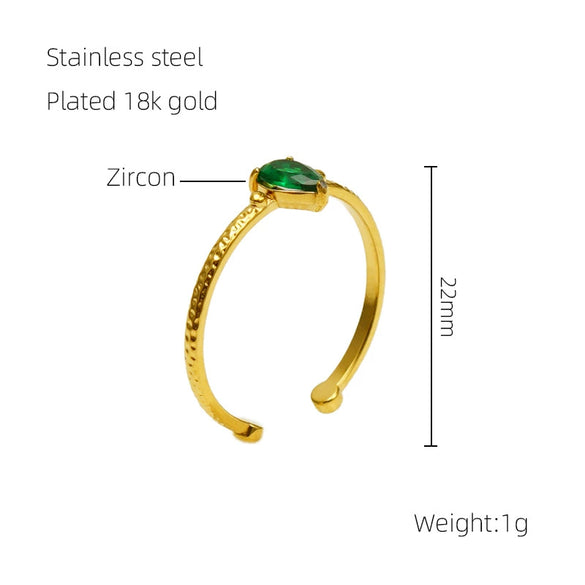 Wholesale Stainless Steel Inlaid Zircon Water Drop Geometric Open Mouth Women's Ring With Electroplating
