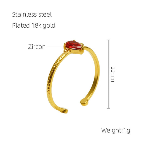 Wholesale Stainless Steel Inlaid Zircon Water Drop Geometric Open Mouth Women's Ring With Electroplating