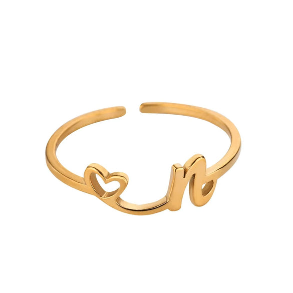 Wholesale Stainless Steel Ins Style Cut Out Heart Ring With Letters Electroplated