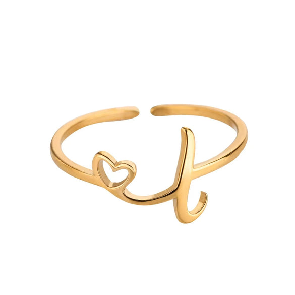 Wholesale Stainless Steel Ins Style Cut Out Heart Ring With Letters Electroplated