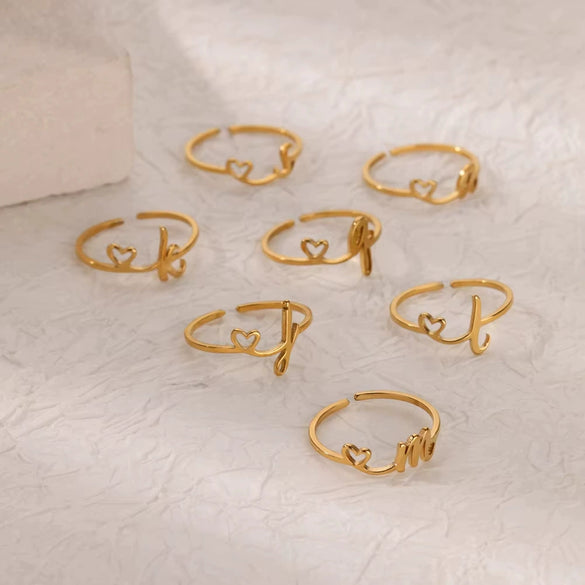 Wholesale Stainless Steel Ins Style Cut Out Heart Ring With Letters Electroplated