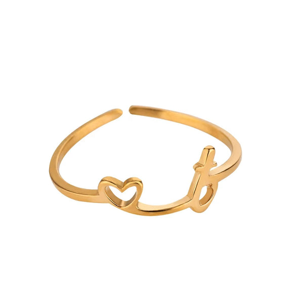 Wholesale Stainless Steel Ins Style Cut Out Heart Ring With Letters Electroplated