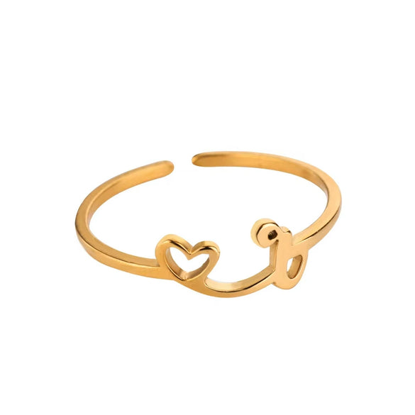 Wholesale Stainless Steel Ins Style Cut Out Heart Ring With Letters Electroplated