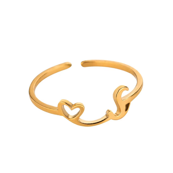 Wholesale Stainless Steel Ins Style Cut Out Heart Ring With Letters Electroplated