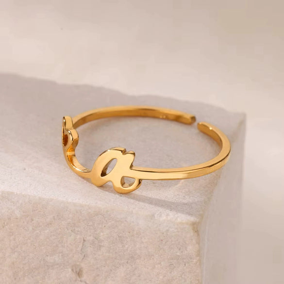Wholesale Stainless Steel Ins Style Cut Out Heart Ring With Letters Electroplated