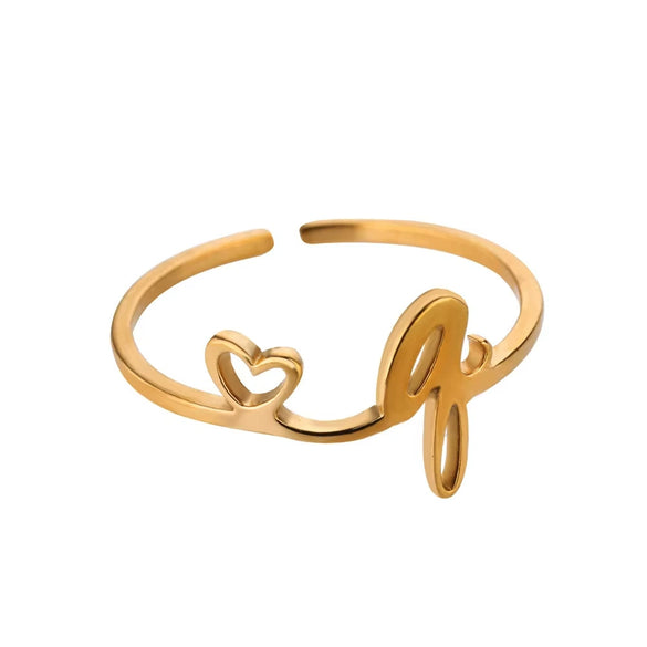 Wholesale Stainless Steel Ins Style Cut Out Heart Ring With Letters Electroplated