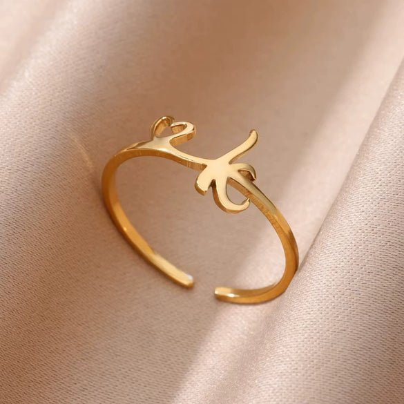 Wholesale Stainless Steel Ins Style Cut Out Heart Ring With Letters Electroplated