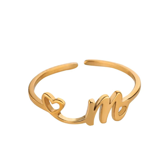 Wholesale Stainless Steel Ins Style Cut Out Heart Ring With Letters Electroplated
