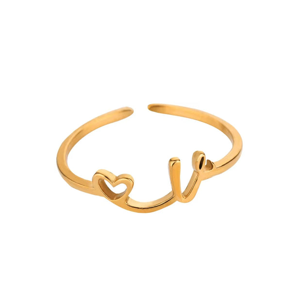Wholesale Stainless Steel Ins Style Cut Out Heart Ring With Letters Electroplated