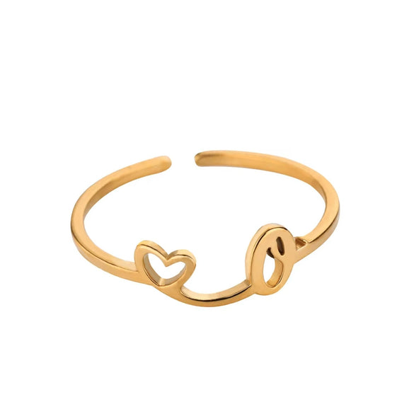 Wholesale Stainless Steel Ins Style Cut Out Heart Ring With Letters Electroplated