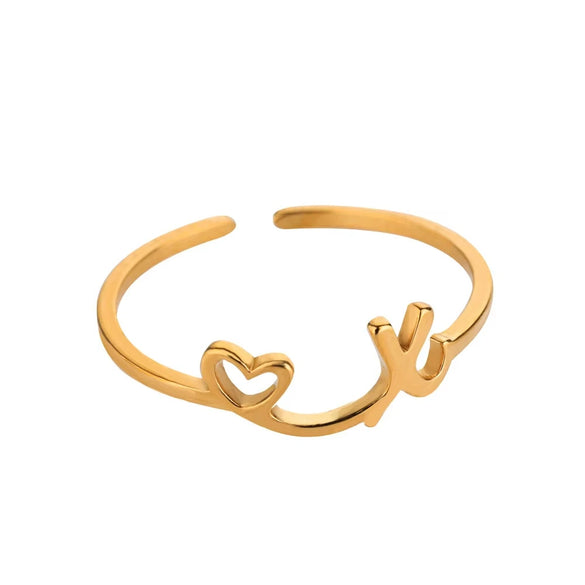 Wholesale Stainless Steel Ins Style Cut Out Heart Ring With Letters Electroplated