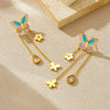 Wholesale Stainless Steel Insect Pattern Electroplated Women's Butterfly Tassel Chain Drop Earrings
