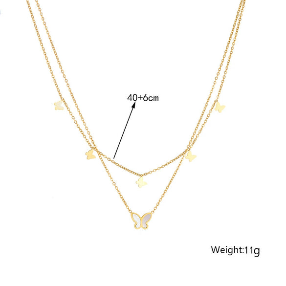 Wholesale Stainless Steel Insect Style Double Layer Glossy Shell Butterfly Pendant Necklace With Electroplating Treatment For Women