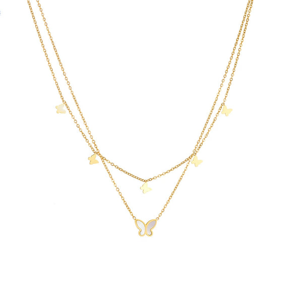 Wholesale Stainless Steel Insect Style Double Layer Glossy Shell Butterfly Pendant Necklace With Electroplating Treatment For Women